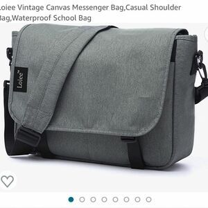 LOIEE - NWT - GRAY MESSENGER BAG VINTAGE CANVAS - HOLDS IPAD AND NOTEBOOKS - S3